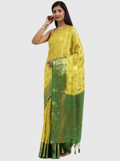 Mimosa Yellow Textured Saree With Blouse Price in India