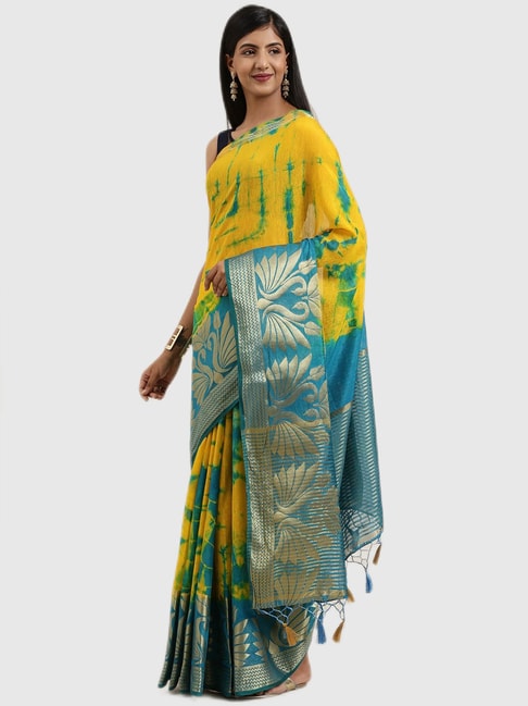 Mimosa Yellow Printed Saree With Blouse Price in India