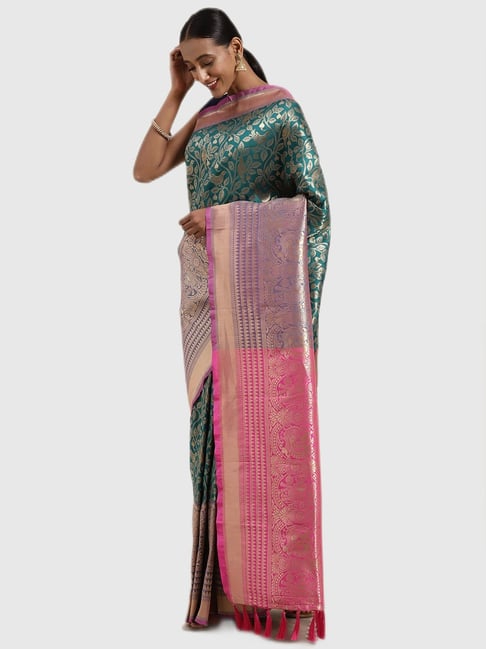 Vastranand Aqua Textured Saree With Blouse Price in India