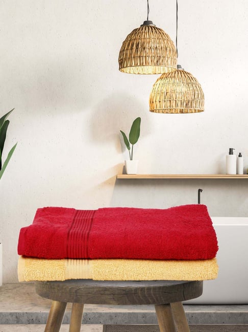 bianca LORENA 100% Cotton Super-Soft Terry Towels -2pc Bath Towel (d`ross) solid-red/yellow-picture-29