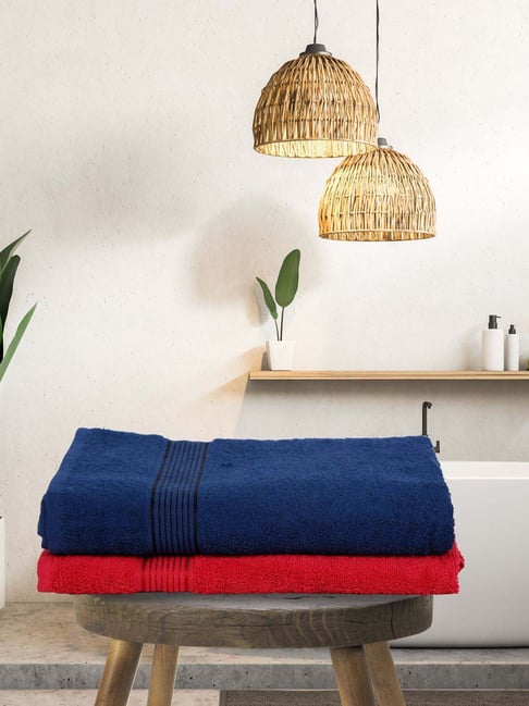 bianca LORENA 100% Cotton Super-Soft Terry Towels -2pc Bath Towel (d`ross) solid-navy blue/red-picture-13