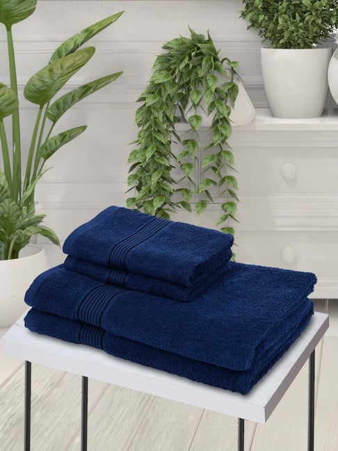 LORENA [4pc] 100% Cotton Super-Soft Terry Towels -2pc Bath, 2pc Hand (d`ross) solid-navy blue