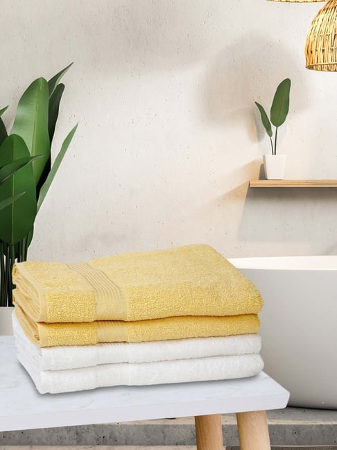 Bianca D'ross Yellow & White 100% Cotton 380 GSM Bath Towels - Set of 4-picture-12
