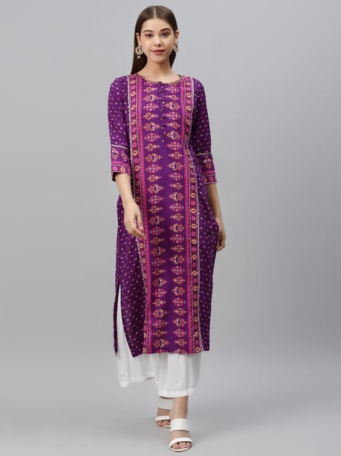 Rain and Rainbow Violet Printed Kurta Price in India