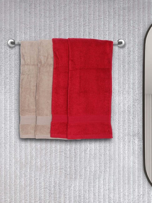Bianca Paradiso Red & Beige 100% Cotton 500 GSM Hand Towels - Set of 4-picture-10