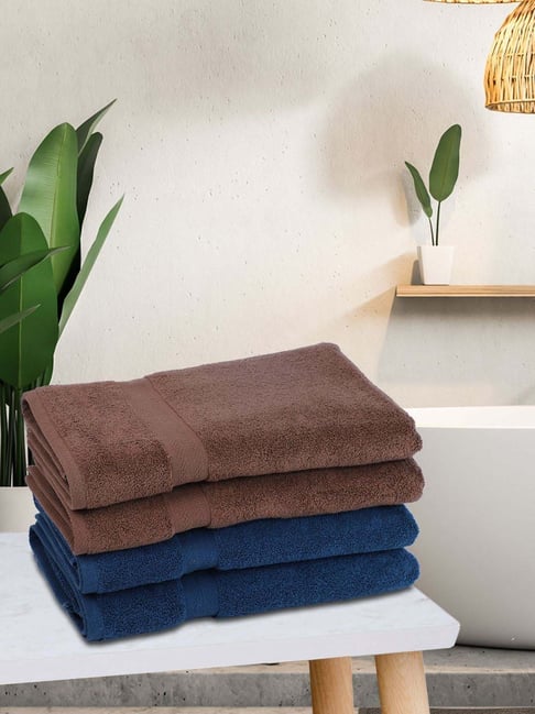 Bianca Paradiso Navy & Brown 100% Cotton 500 GSM Bath Towels - Set of 4-picture-39