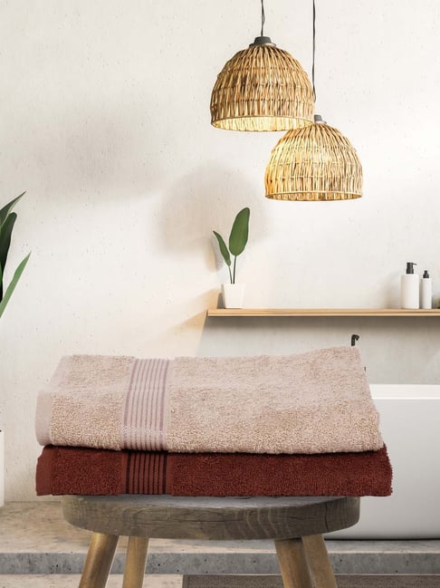 Bianca D'ross Brown & Beige 100% Cotton 380 GSM Bath Towels - Set of 2-picture-31