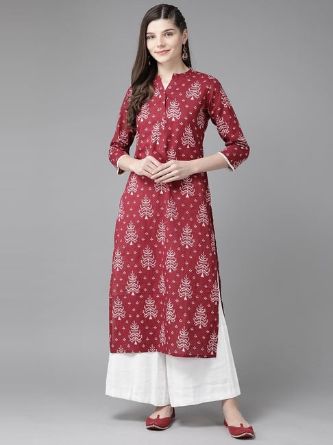 Indo Era Maroon Printed Straight Kurta Price in India