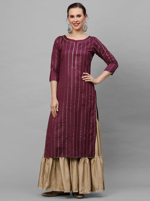 Indo Era Purple Striped Straight Kurta Price in India