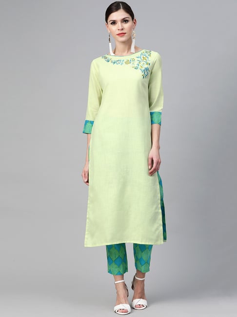 Indo Era Green Embroidered Kurta Pant Set Price in India