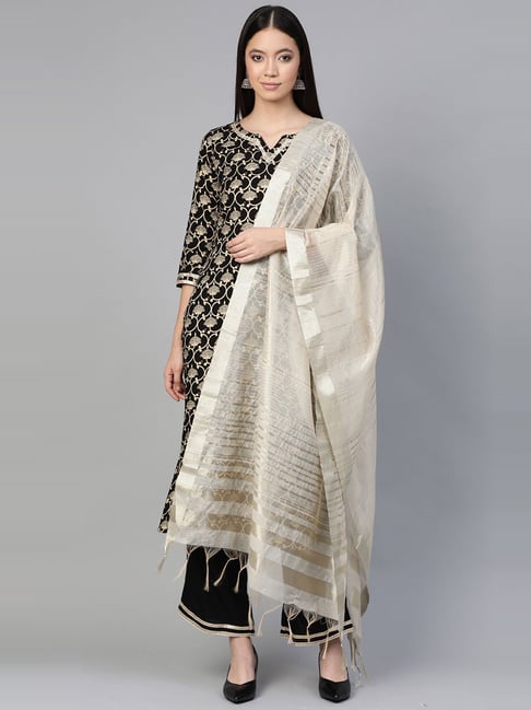 Indo Era Black Printed Kurta With Palazzo & Dupatta Price in India