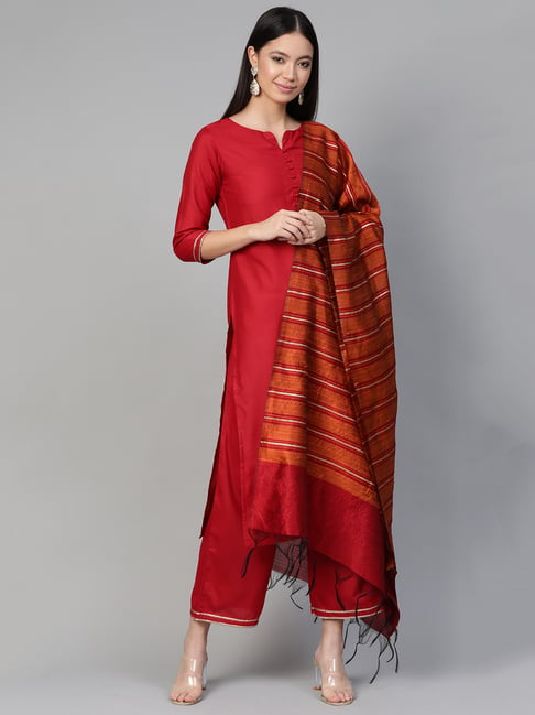 Indo Era Maroon Kurta With Palazzo & Dupatta Price in India