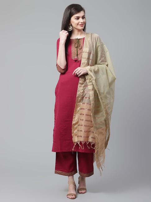 Indo Era Maroon Kurta & Palazzo Set Price in India