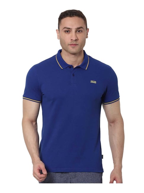 Jack & Jones Blue Short Sleeves Solid Polo T-Shirt