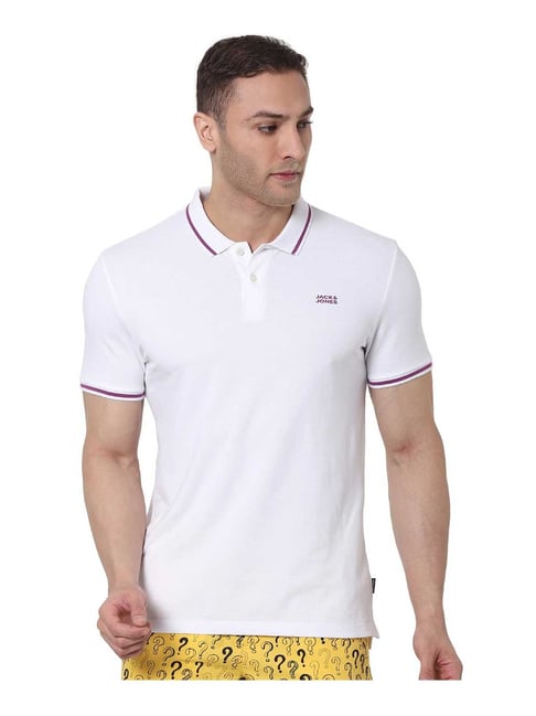 Jack & Jones White Solid Polo T-Shirt