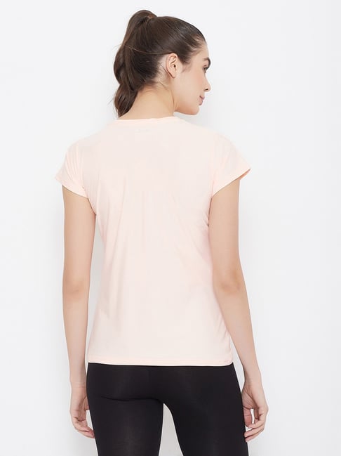 Buy CLOVIA Peach Comfort Fit Text Print Active T-shirt in Peach Colour