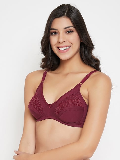 Buy Clovia Burgundy Lace Padded Bra for Women Online @ Tata CLiQ