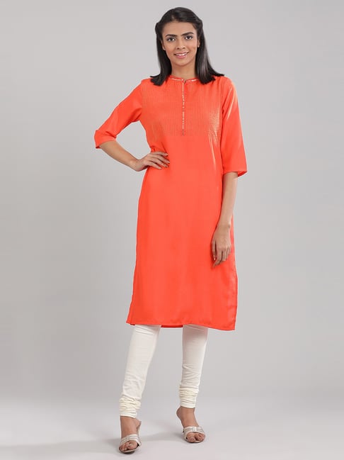 Aurelia Orange Embellished Straight Kurta Price in India