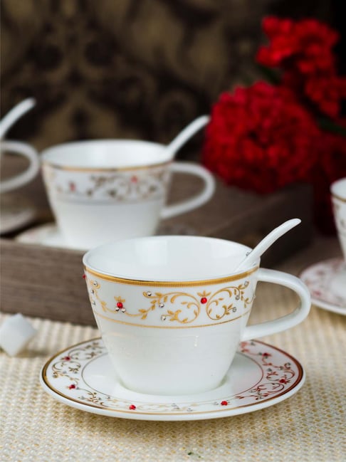 Buy Goodhomes White Gold Bone China Tea Set Set of at Best