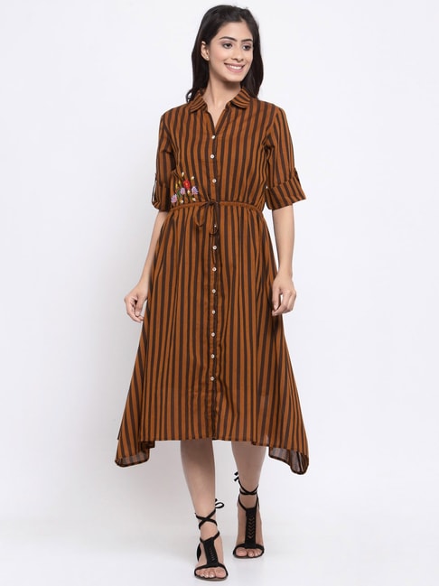Terquois Brown Striped Dress Price in India