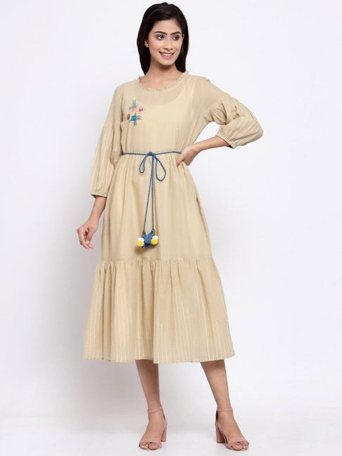 Terquois Beige Embroidered Dress Price in India