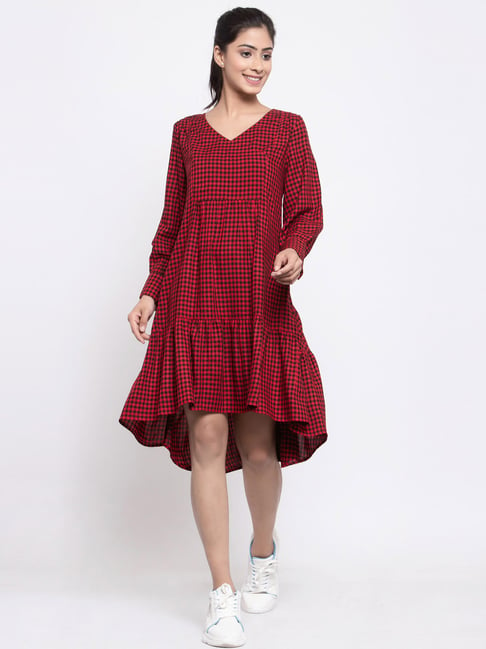 Terquois Red Checks Dress Price in India