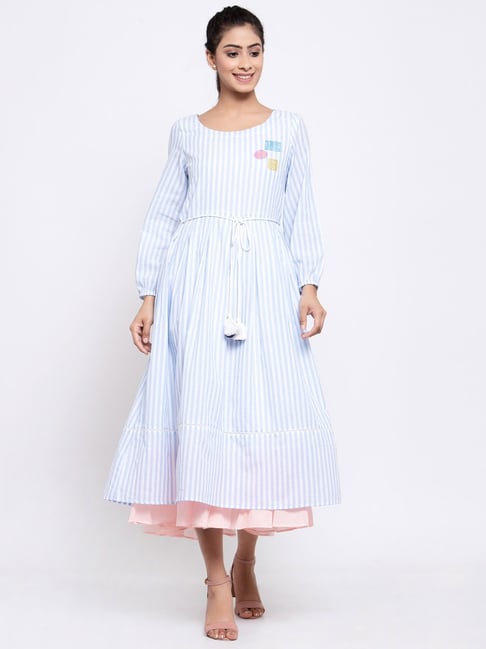 Terquois Blue & White Striped Dress Price in India