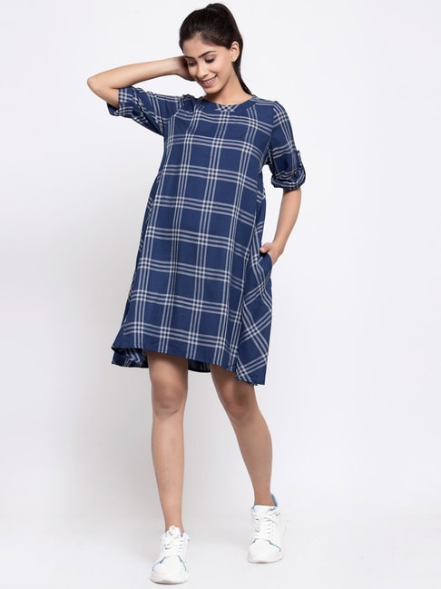 Terquois Blue Checks Dress Price in India