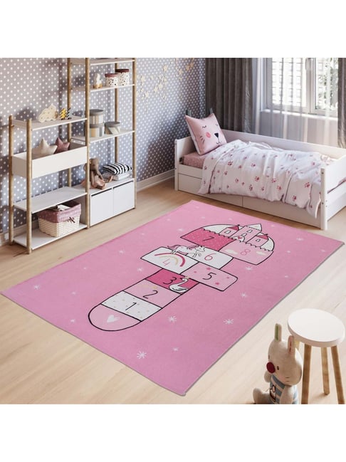 Elementary Hopscotch Pink Cotton Kids Educational Floor Carpet - Set of 1