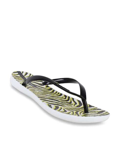 Ipanema Women's Wave Print Black & Yellow Flip Flops