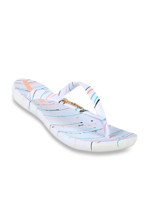 Ipanema Women's Wave Art White & Blue Flip Flops