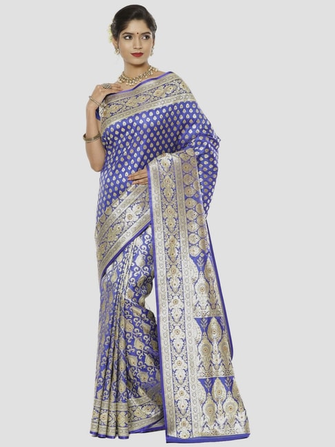 Banarasi Silk Works Blue Embellished Saree With Unstitched Blouse Price in India