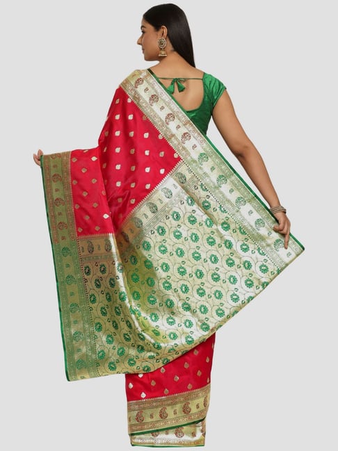 Buy Banarasi Silk Works Green Silk Woven Saree With Unstitched Blouse for  Women Online @ Tata CLiQ