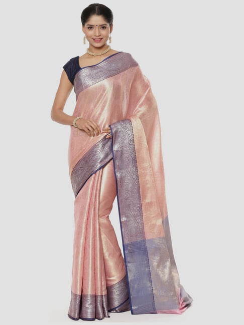 Banarasi Silk Works Peach Woven Saree With Unstitched Blouse-picture-14