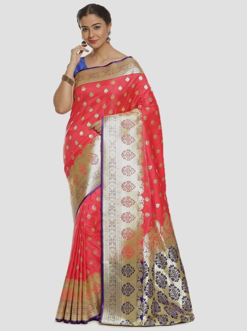 Banarasi Silk Works Peach Woven Saree With Unstitched Blouse-picture-15