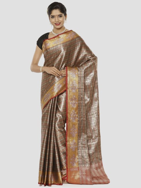 Banarasi Silk Works Beige & Brown Woven Saree With Unstitched Blouse-picture-44