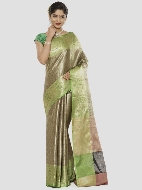 Banarasi Silk Works Black & Beige Woven Saree With Unstitched Blouse Price in India
