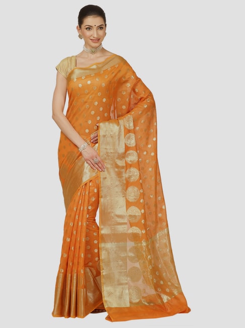 Banarasi Silk Works Yellow Cotton Woven Saree With Unstitched Blouse Price in India
