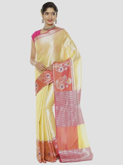 Banarasi Silk Works Yellow Woven Saree With Unstitched Blouse-picture-31
