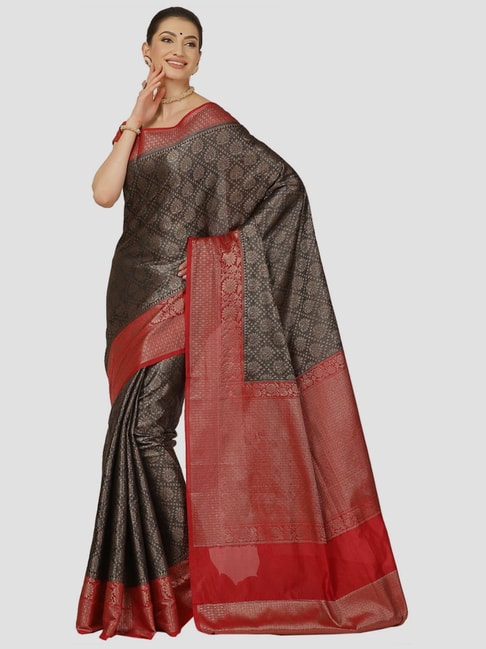 Banarasi Silk Works Black Cotton Woven Saree With Unstitched Blouse Price in India