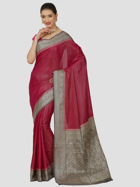 Banarasi Silk Works Pink Cotton Woven Saree With Unstitched Blouse Price in India