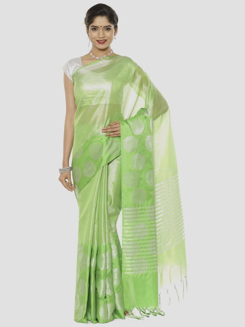 Buy Banarasi Silk Works Green Silk Woven Saree With Unstitched Blouse for  Women Online @ Tata CLiQ