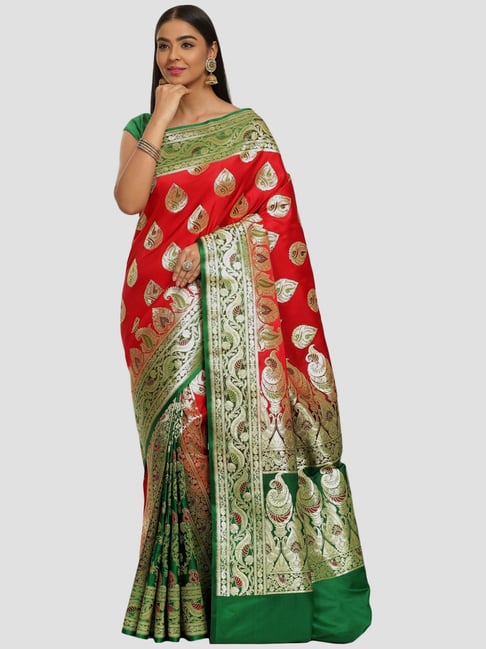 Buy Banarasi Silk Works Green Silk Woven Saree With Unstitched Blouse for  Women Online @ Tata CLiQ