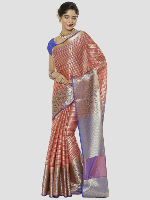 Banarasi Silk Works Pink & Peach Woven Saree With Unstitched Blouse-picture-26