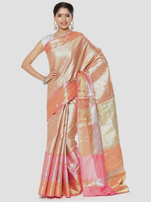 Banarasi Silk Works Peach Woven Saree With Unstitched Blouse-picture-17