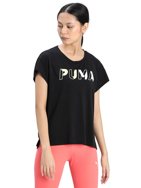 Buy Puma Black Graphic Print Relaxed Fit Tee for Women Online