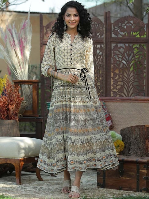 Buy Juniper Off-White Printed Flared Kurta for Women Online @ Tata CLiQ