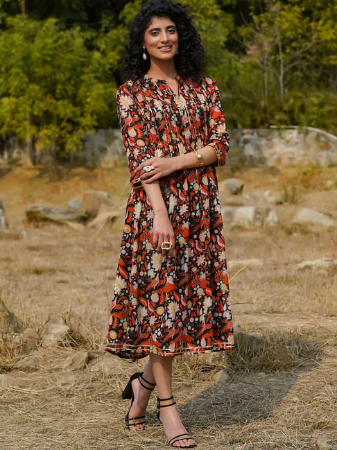 orange and black dresses for women Orange & Black Striped Dress