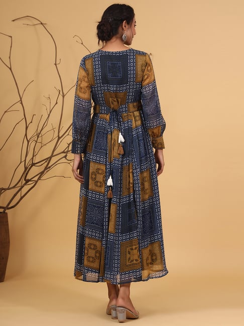 Buy Juniper Blue & Yellow Printed Maxi Dress for Women Online @ Tata CLiQ