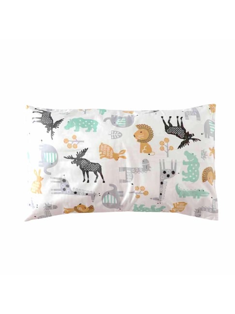 Elementary Animal World White Cotton & Fibre Filling Kids Pillow with Cover - Set of 1